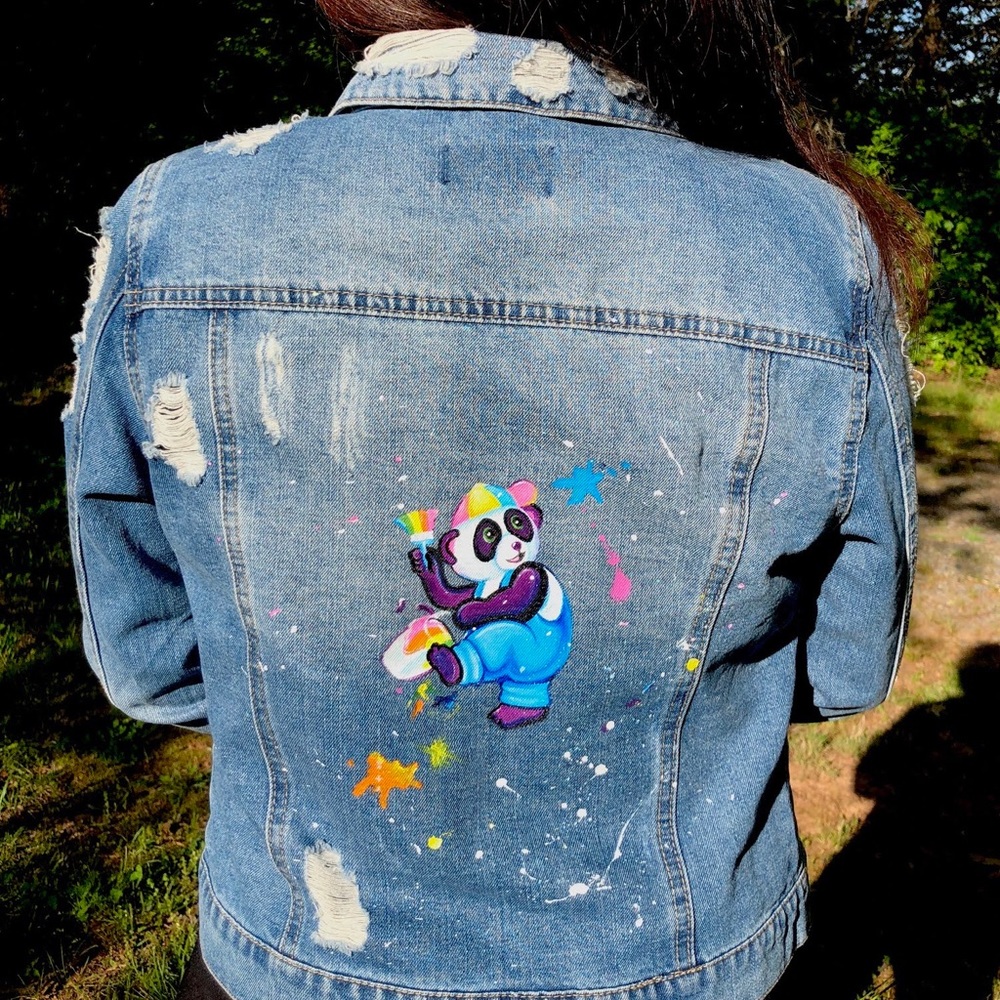 Custom Lisa Frank Panda Painter Jean Jacket - Hand Painted